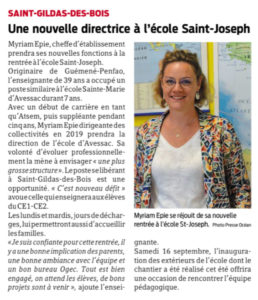 PO 01-09-2023 Nouvelle directrice - Ecole Saint Joseph - Saint Gildas des Bois 44